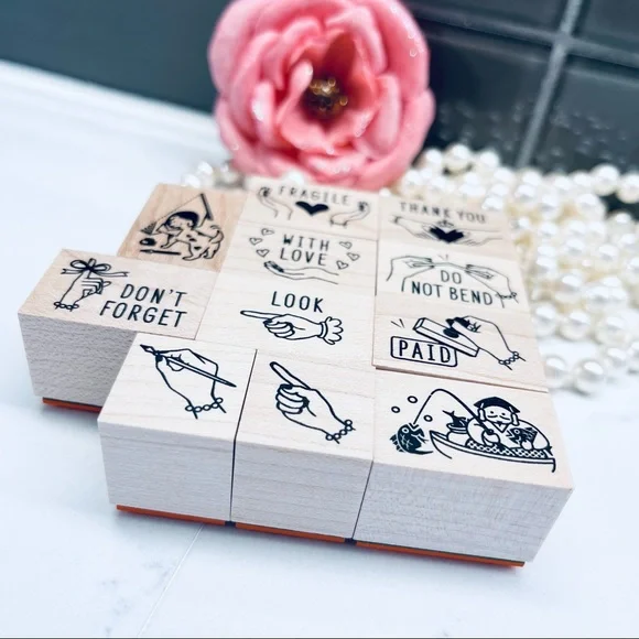 Love for analogue, Hand Signs wood rubber stamps 11pcs set (Made in Japan)